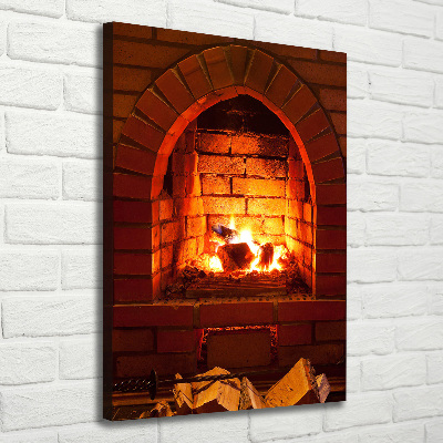 Cuadro canvas decorativo para salón vertical Fuego en la chimenea