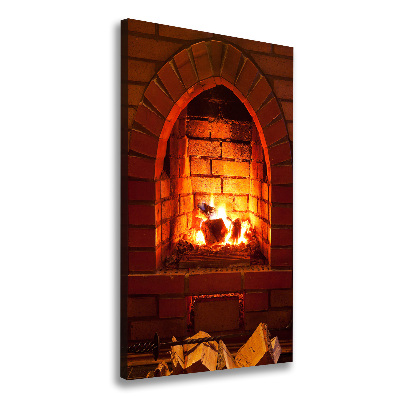 Cuadro canvas decorativo para salón vertical Fuego en la chimenea