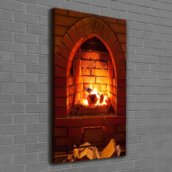 Cuadro canvas decorativo para salón vertical Fuego en la chimenea