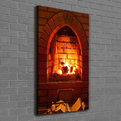 Cuadro canvas decorativo para salón vertical Fuego en la chimenea