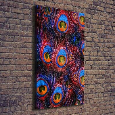 Cuadro moderno en lienzo resistente uv vertical plumas de pavo real