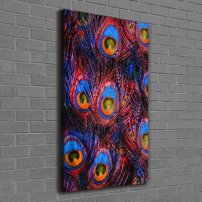 Cuadro moderno en lienzo resistente uv vertical plumas de pavo real
