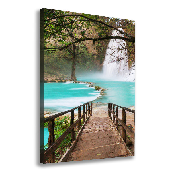 Cuadro moderno en lienzo resistente uv vertical Cascada de México