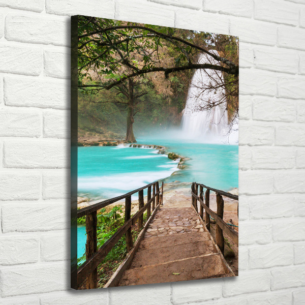 Cuadro moderno en lienzo resistente uv vertical Cascada de México