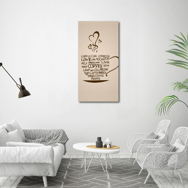 Cuadro canvas decorativo para salón vertical Una taza de café