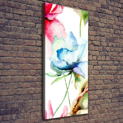 Cuadro canvas decorativo para salón vertical Amapolas
