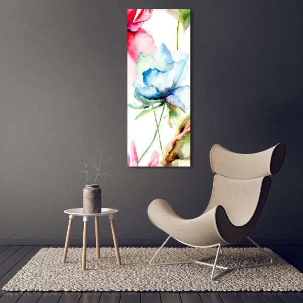 Cuadro canvas decorativo para salón vertical Amapolas