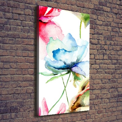 Cuadro canvas decorativo para salón vertical Amapolas
