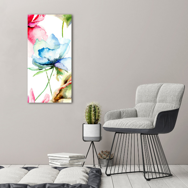 Cuadro canvas decorativo para salón vertical Amapolas