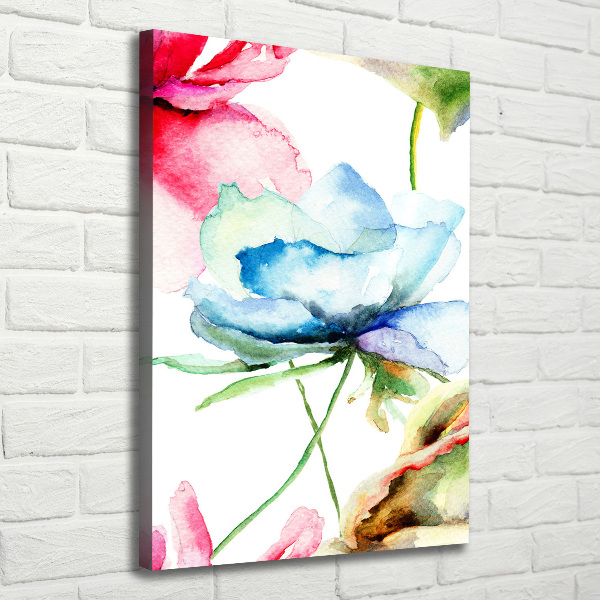 Cuadro canvas decorativo para salón vertical Amapolas