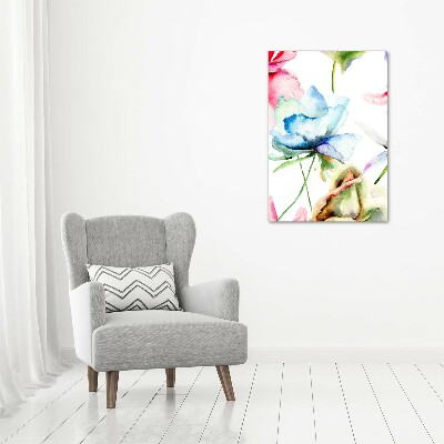 Cuadro canvas decorativo para salón vertical Amapolas