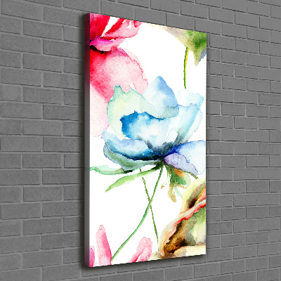 Cuadro canvas decorativo para salón vertical Amapolas