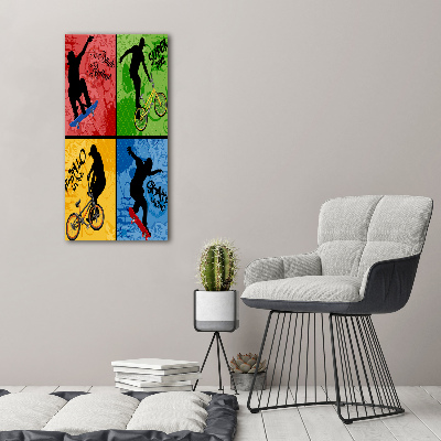 Fotografía en lienzo vertical Bicicleta y patineta