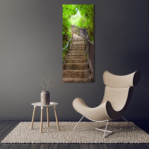 Fotografía en lienzo vertical Escaleras en el bosque