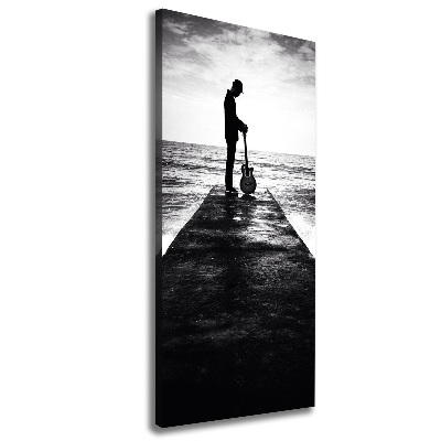 Cuadro canvas decorativo para salón vertical Guitarrista en el muelle