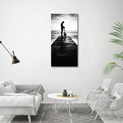 Cuadro canvas decorativo para salón vertical Guitarrista en el muelle
