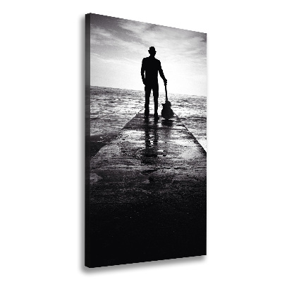 Cuadro moderno en lienzo resistente uv vertical Guitarrista en el muelle