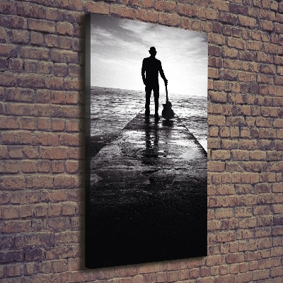 Cuadro moderno en lienzo resistente uv vertical Guitarrista en el muelle