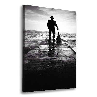 Cuadro moderno en lienzo resistente uv vertical Guitarrista en el muelle