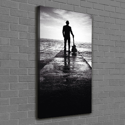 Cuadro moderno en lienzo resistente uv vertical Guitarrista en el muelle