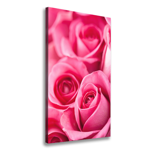 Cuadro canvas decorativo para salón vertical rosas rosadas