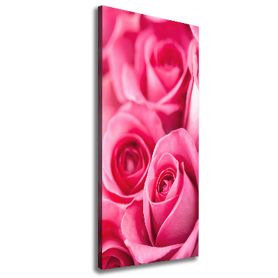 Cuadro canvas decorativo para salón vertical rosas rosadas
