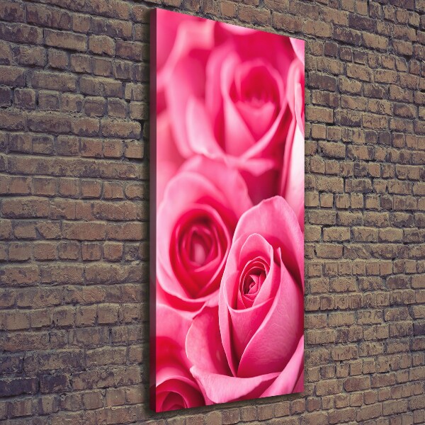 Cuadro canvas decorativo para salón vertical rosas rosadas