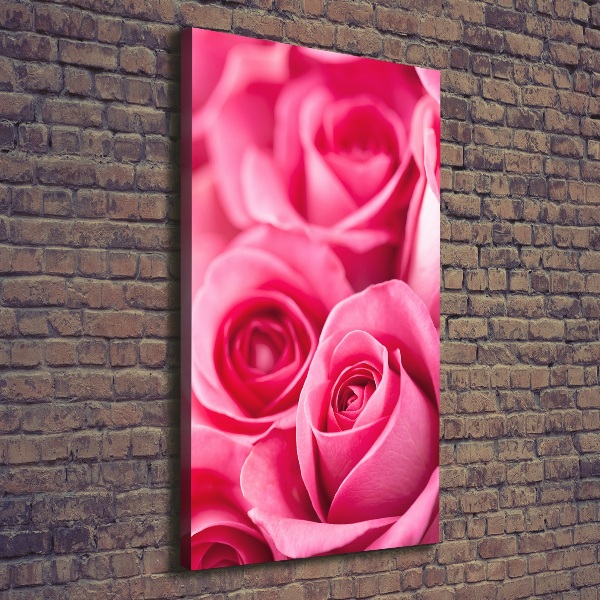 Cuadro canvas decorativo para salón vertical rosas rosadas