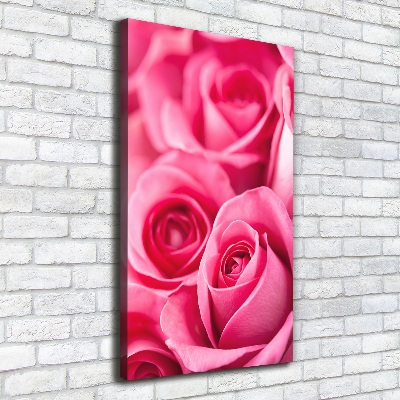 Cuadro canvas decorativo para salón vertical rosas rosadas
