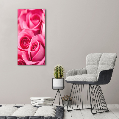 Cuadro canvas decorativo para salón vertical rosas rosadas