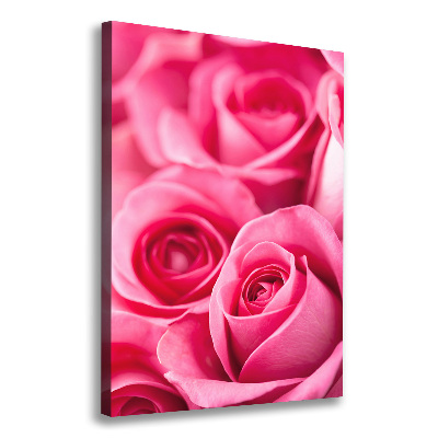 Cuadro canvas decorativo para salón vertical rosas rosadas