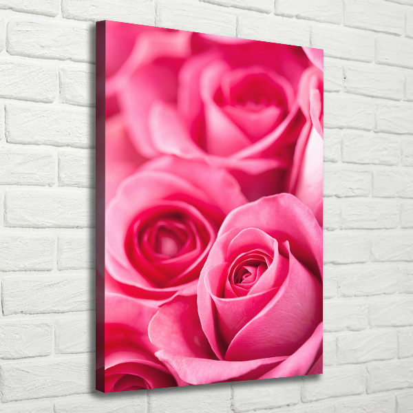 Cuadro canvas decorativo para salón vertical rosas rosadas