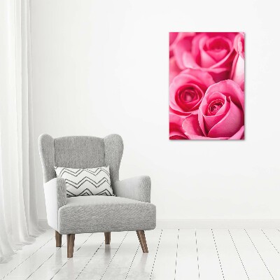 Cuadro canvas decorativo para salón vertical rosas rosadas