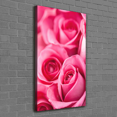Cuadro canvas decorativo para salón vertical rosas rosadas