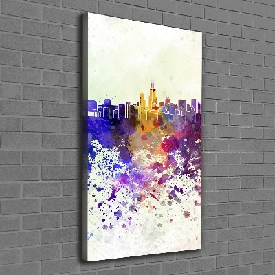 Cuadro moderno en lienzo resistente uv vertical Chicago colorido