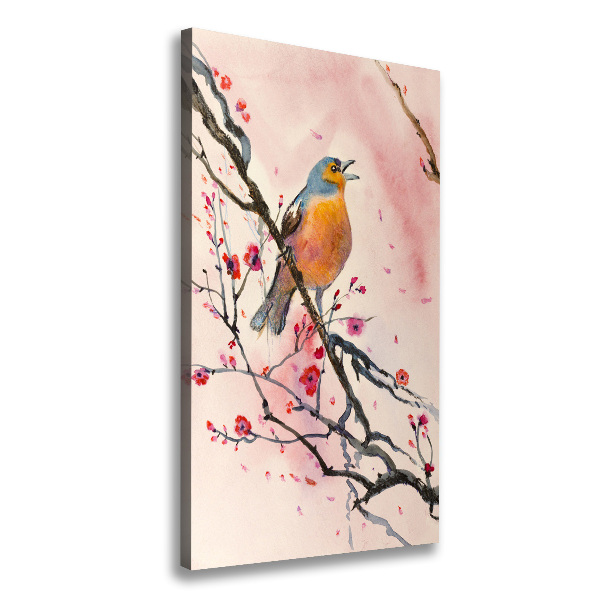 Cuadro canvas decorativo para salón vertical Un pájaro en una rama