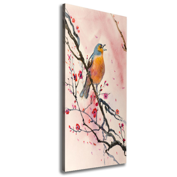 Cuadro canvas decorativo para salón vertical Un pájaro en una rama