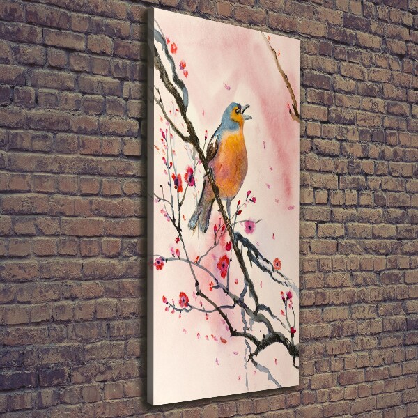 Cuadro canvas decorativo para salón vertical Un pájaro en una rama
