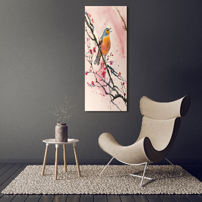 Cuadro canvas decorativo para salón vertical Un pájaro en una rama