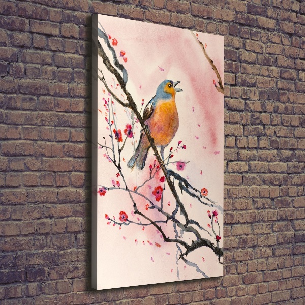 Cuadro canvas decorativo para salón vertical Un pájaro en una rama