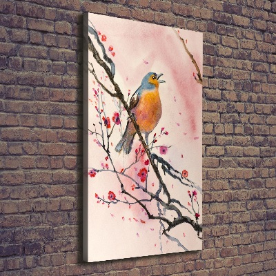 Cuadro canvas decorativo para salón vertical Un pájaro en una rama