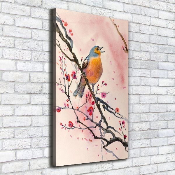 Cuadro canvas decorativo para salón vertical Un pájaro en una rama