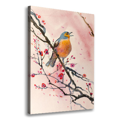 Cuadro canvas decorativo para salón vertical Un pájaro en una rama