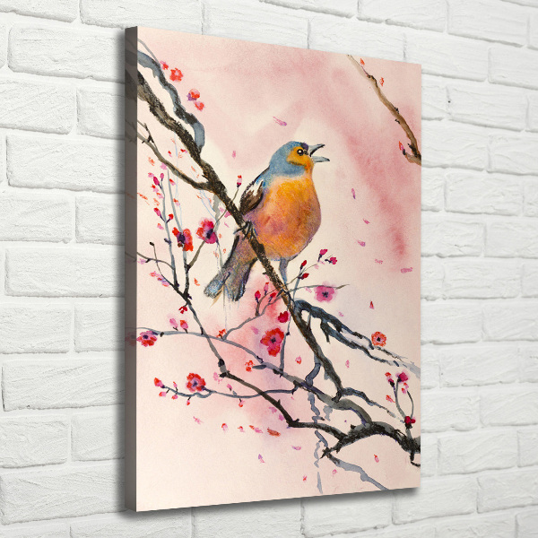 Cuadro canvas decorativo para salón vertical Un pájaro en una rama