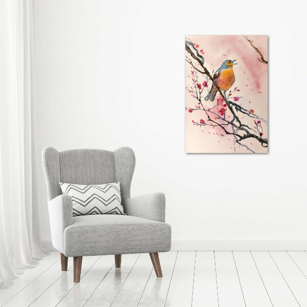 Cuadro canvas decorativo para salón vertical Un pájaro en una rama