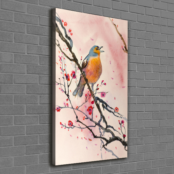 Cuadro canvas decorativo para salón vertical Un pájaro en una rama
