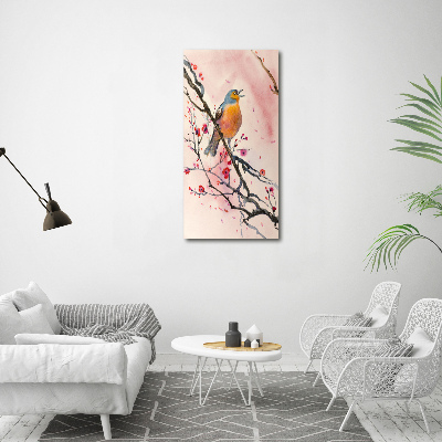 Cuadro canvas decorativo para salón vertical Un pájaro en una rama