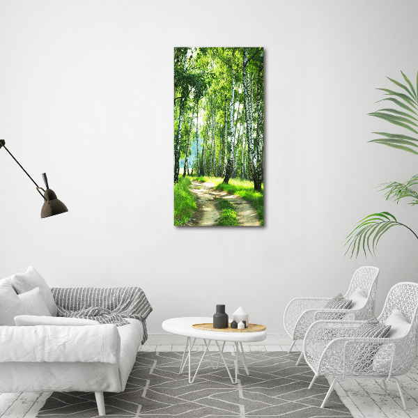 Cuadro moderno en lienzo resistente uv vertical bosque de abedules