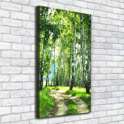 Cuadro moderno en lienzo resistente uv vertical bosque de abedules