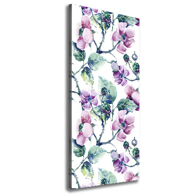 Cuadro moderno en lienzo resistente uv vertical flores de mora